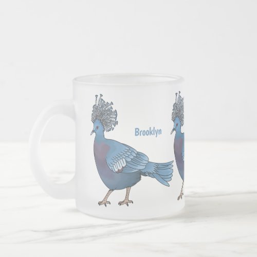 Victoria crowned pigeon bird cartoon illustration  frosted glass coffee mug
