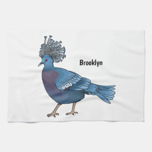 Victoria crowned pigeon bird cartoon illustration kitchen towel
