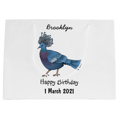 Victoria crowned pigeon bird cartoon illustration large gift bag