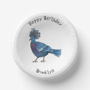 Victoria crowned pigeon bird cartoon illustration paper bowls