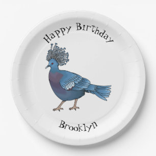 Victoria crowned pigeon bird cartoon illustration paper plates