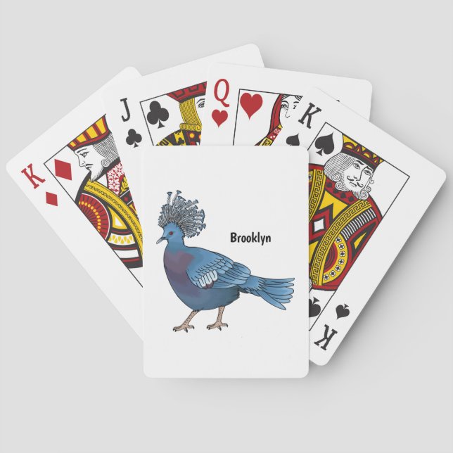 Victoria crowned pigeon bird cartoon illustration  poker cards (Back)