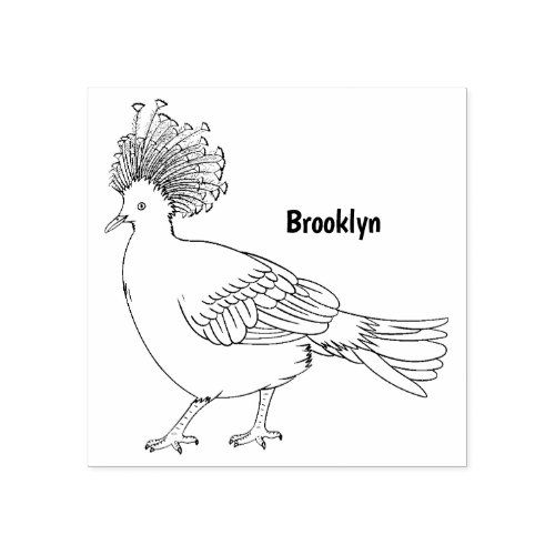Victoria crowned pigeon bird cartoon illustration rubber stamp