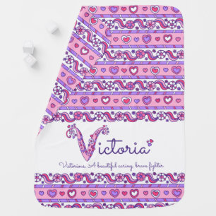 Victoria custom name meaning pink baby blanket