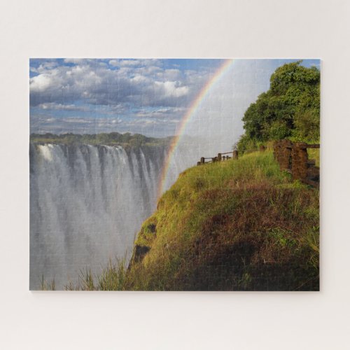 Victoria Falls in Zambia with Rainbow and Mist Jigsaw Puzzle