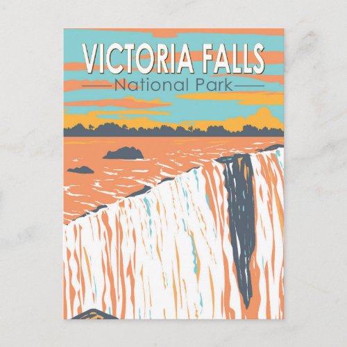 Victoria Falls National Park Travel Art Vintage Postcard