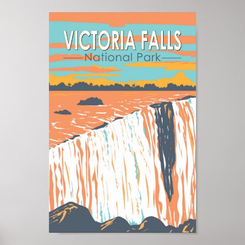 Victoria Falls National Park Travel Art Vintage Poster