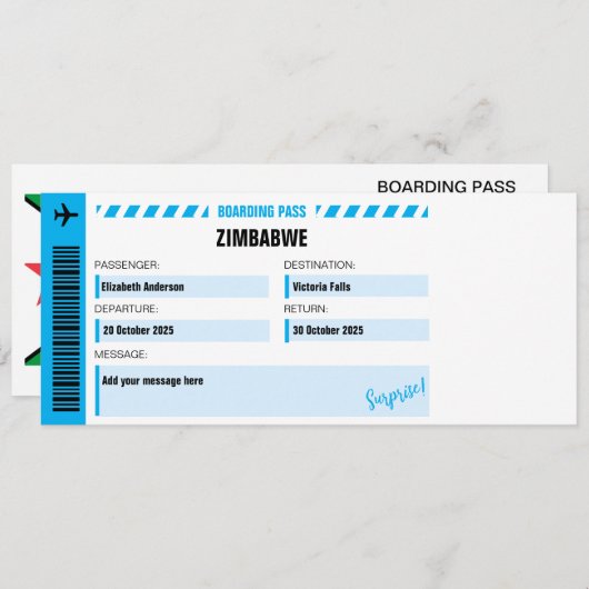 Victoria Falls Surprise Trip Ticket (Front/Back)