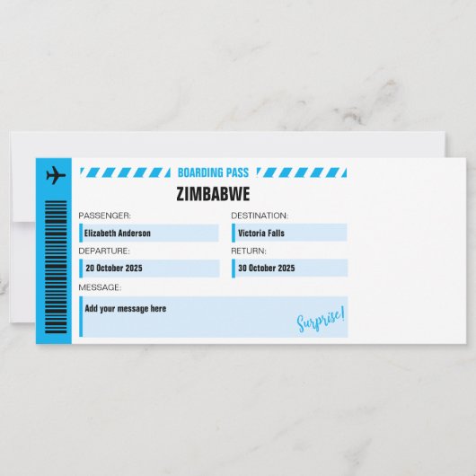 Victoria Falls Surprise Trip Ticket (Front)