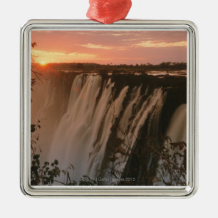 Victoria Falls with sun on horizon, Victoria Metal Ornament