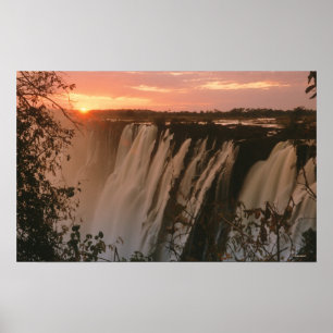 Victoria Falls with sun on horizon, Victoria Poster
