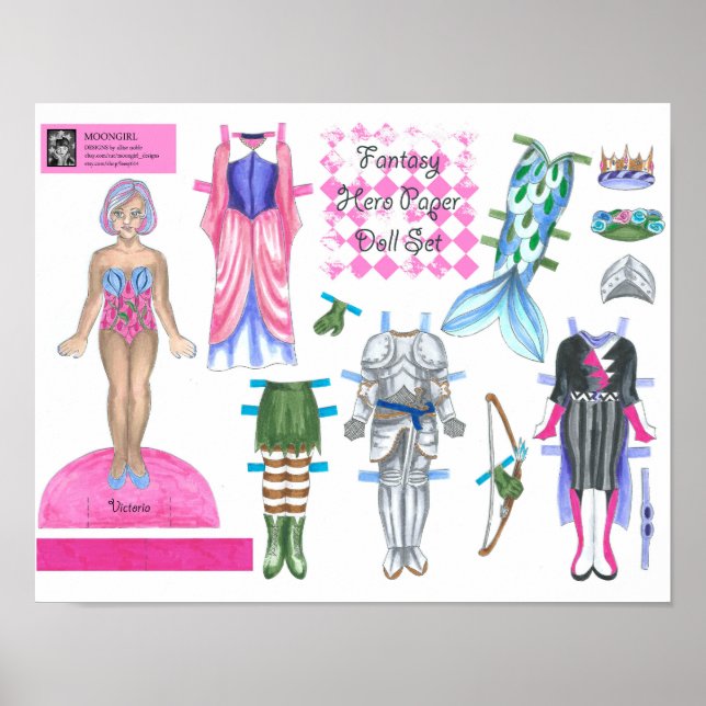 Victoria Fantasy Hero Paper Doll - Play or Display Poster (Front)