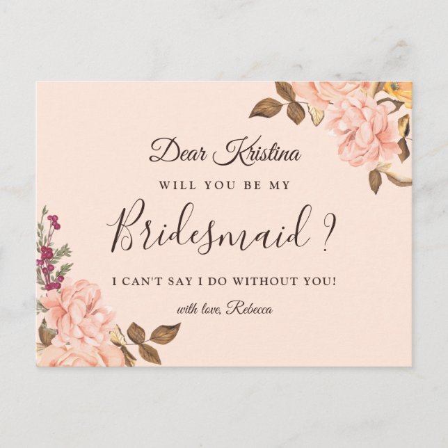 Victoria Floral Bridesmaid Proposal Postcard (Front)