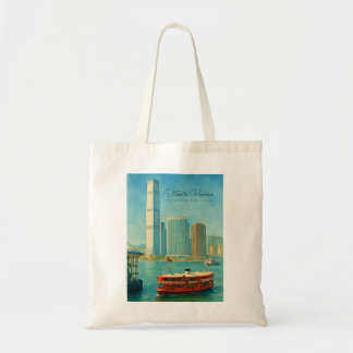 Victoria Harbor Hong Kong Retro Skyline Tote Bag