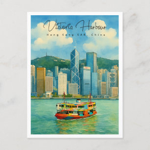 Victoria Harbor Hong Kong Retro Travel Holiday Postcard