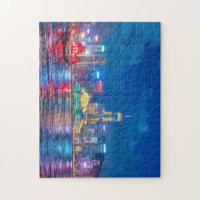 Victoria Harbor & Hong Kong Skyline at Night Jigsaw Puzzle