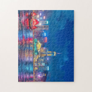 Victoria Harbor & Hong Kong Skyline at Night Jigsaw Puzzle