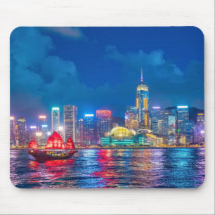 Victoria Harbor & Hong Kong Skyline at Night Mouse Pad