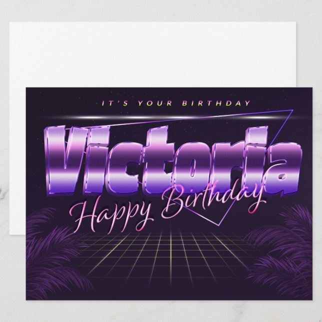 Victoria Name First Name purple retro card Birthda (Front/Back)