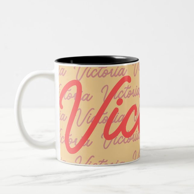 Victoria Name Repeating Pattern Two-Tone Coffee Mug (Left)