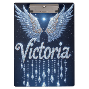Victoria Name Sparkle Wings Personalized Gift Clipboard