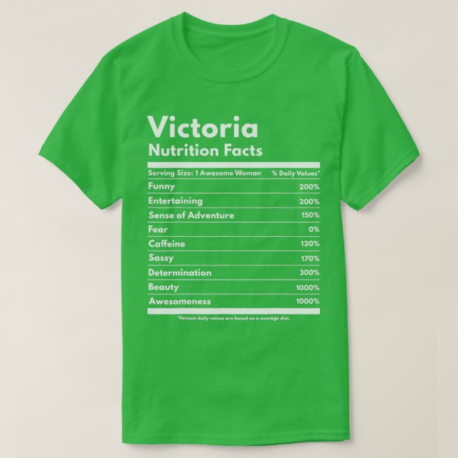 Victoria Nutrition Facts Funny Personalized Name V T-Shirt (Design Front)