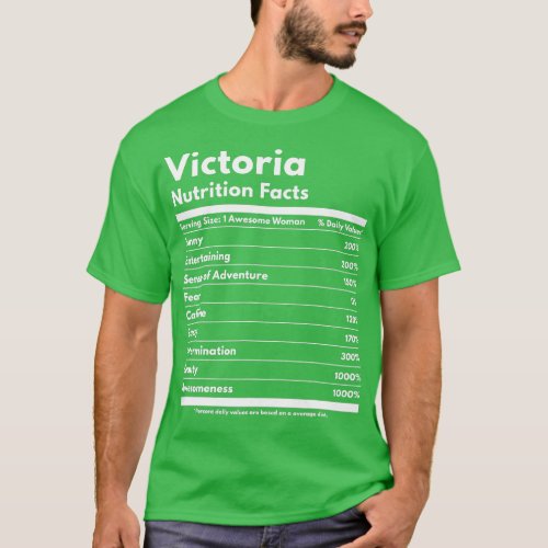 Victoria Nutrition Facts Funny Personalized Name V T_Shirt