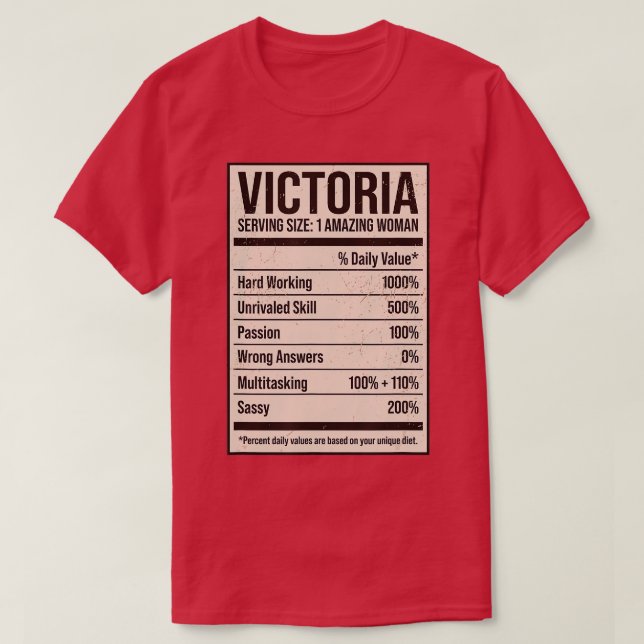 Victoria Nutrition Facts Name Nickname Alias Title T-Shirt (Design Front)