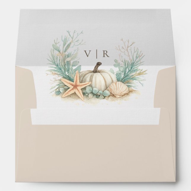 Victoria & Raymond Pumpkin Seashell Wedding Envelope (Back (Bottom))