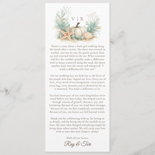 Victoria & Raymond Starfish Story Wedding  Menu (Front)