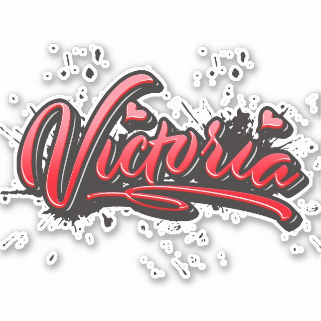 Victoria red Heart Graffiti Sticker (Front)