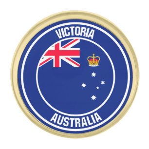 Victoria Round Emblem Gold Finish Lapel Pin