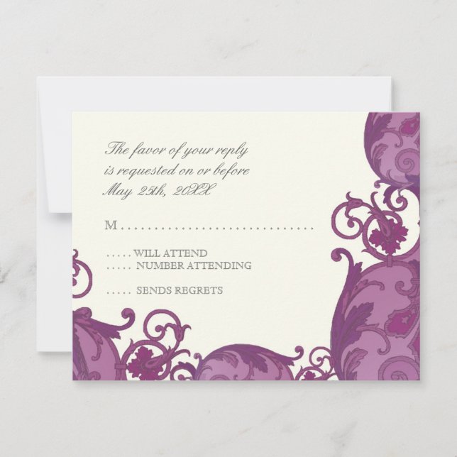 Victoria Swirl RSVP Response Card - Plum Purple (Front)