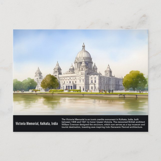 Victorial Memorial Kolkata Watercolor Painting Postcard (Front)