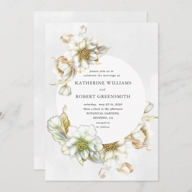 Victorian alabaster floral Wedding Invitation (Front/Back)