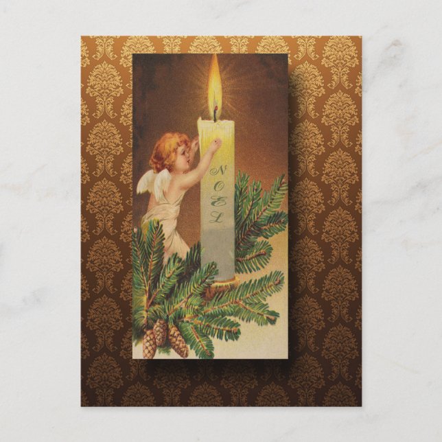 Victorian Angel and Candlelight Christmas Holiday Postcard (Front)