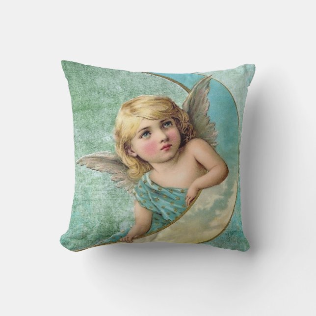 Victorian Angel and Moon Throw Pillow (Front)
