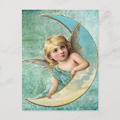 Victorian Angel and Moon Vintage Illustration Postcard