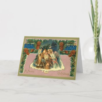 Victorian Angel And Santa Claus Christmas Card by RetroMagicShop at Zazzle