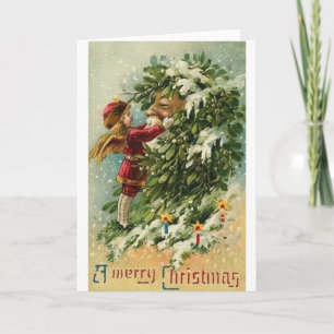 Victorian Angel And Santa Claus Christmas Card