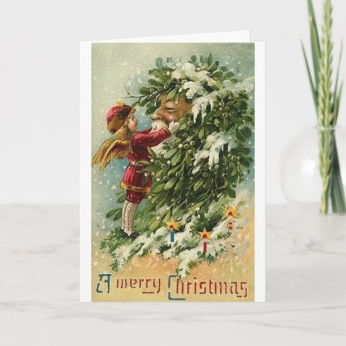 Victorian Angel And Santa Claus Christmas Card