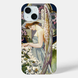 Victorian Angel and Vintage Easter Lily Flowers iPhone 15 Case