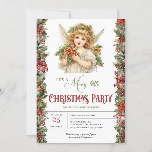 Victorian Angel Christmas holly berry flowers Invitation