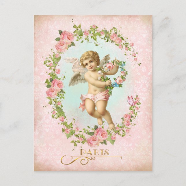 Victorian Angel Pink Rose Frame Postcard (Front)