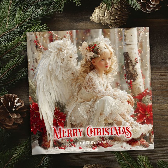 Victorian angel red poinsettias elegant holiday  card (Victorian angel red poinsettias elegant holiday greeting card

)