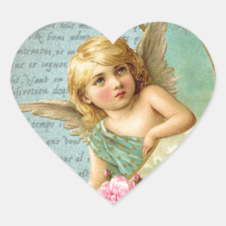 Victorian Angel vintage blue rose pink antique Heart Sticker