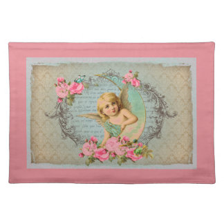 Victorian Angel vintage blue rose pink antique Placemat