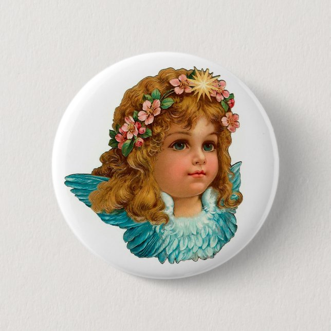 Victorian Angel Vintage Floral Easter Button (Front)