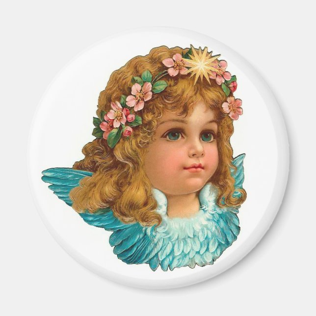 Victorian Angel Vintage Floral Easter Magnet (Front)