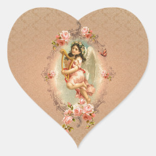 Vintage Valentine Cupid Heart Stickers